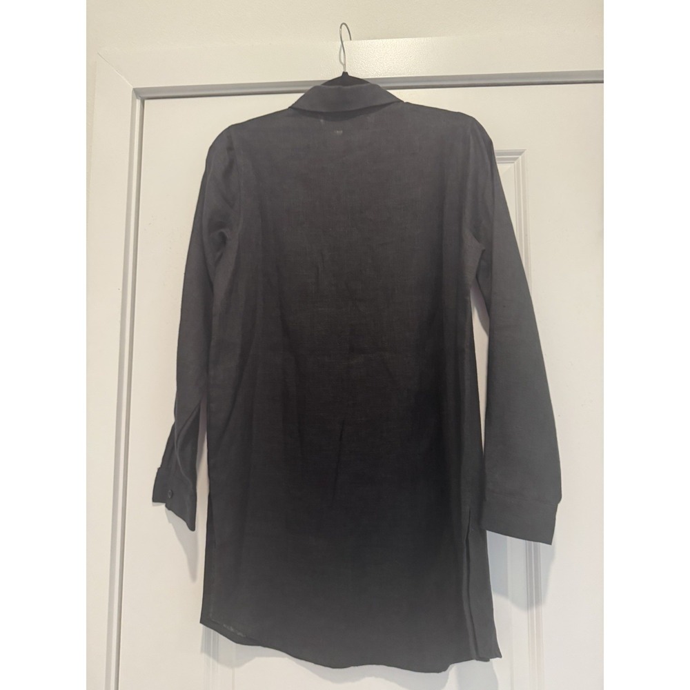 NWT Crown Linen Designs  Black 100% Linen Long Sleeve Tunic Sz XS Button Down - Picture 5 of 12